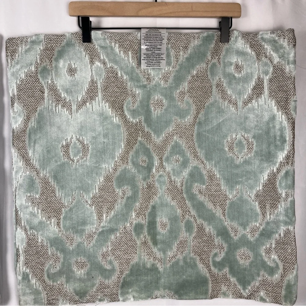Z GALLERIE Seaglass Blue and Beige Velvet Euro Pillow Cover Shams (2) 32